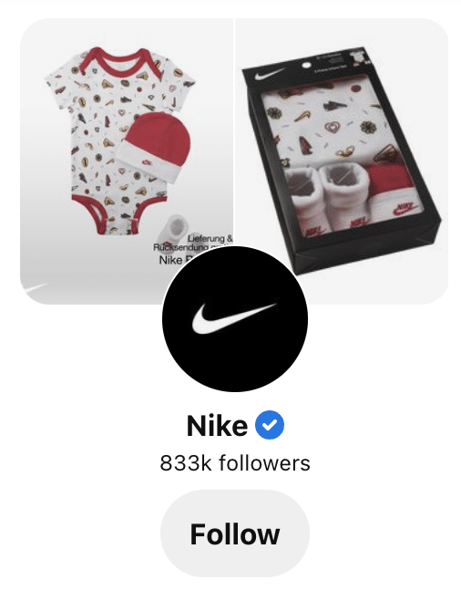 Nike cuenta de Pinterest verificada