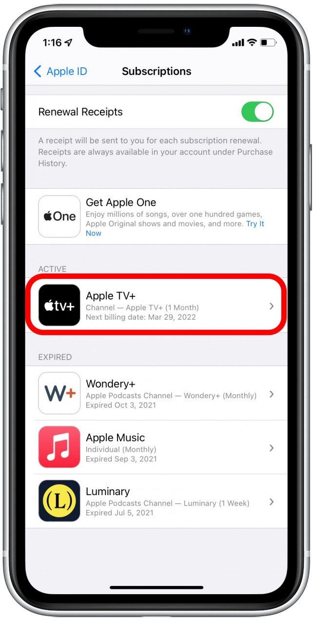 cómo ver ted lasso - seleccione la suscripción a Apple TV Plus