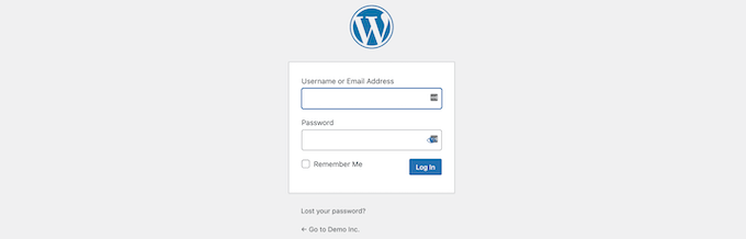Ejemplo de pantalla de inicio de sesión estándar de WordPress