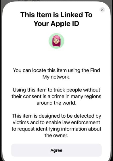 Advertencia de AirTag de ID de Apple