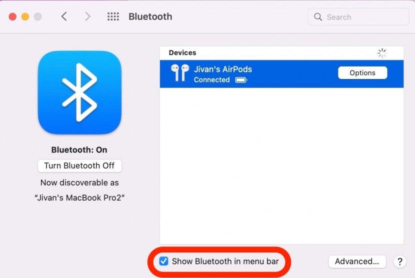 Cómo emparejar auriculares Bluetooth con Mac Paso 9: muestra Bluetooth en la barra de menú
