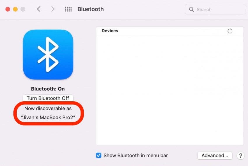 Cómo emparejar auriculares Bluetooth con Mac Paso 5: modo detectable