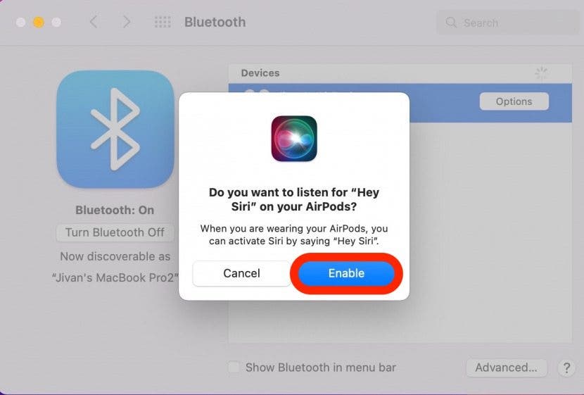 Cómo emparejar auriculares Bluetooth con Mac Paso 8: habilite Siri