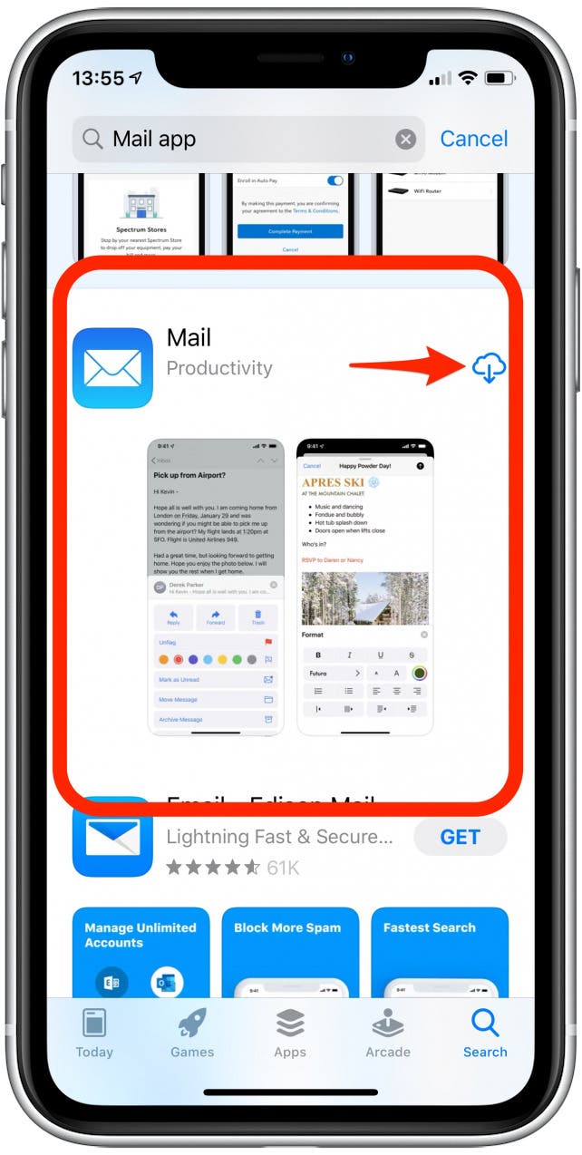 Recupere la aplicación Mail para restaurar el correo electrónico en su iPhone