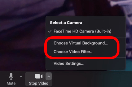 elegir fondo virtual o filtro de video