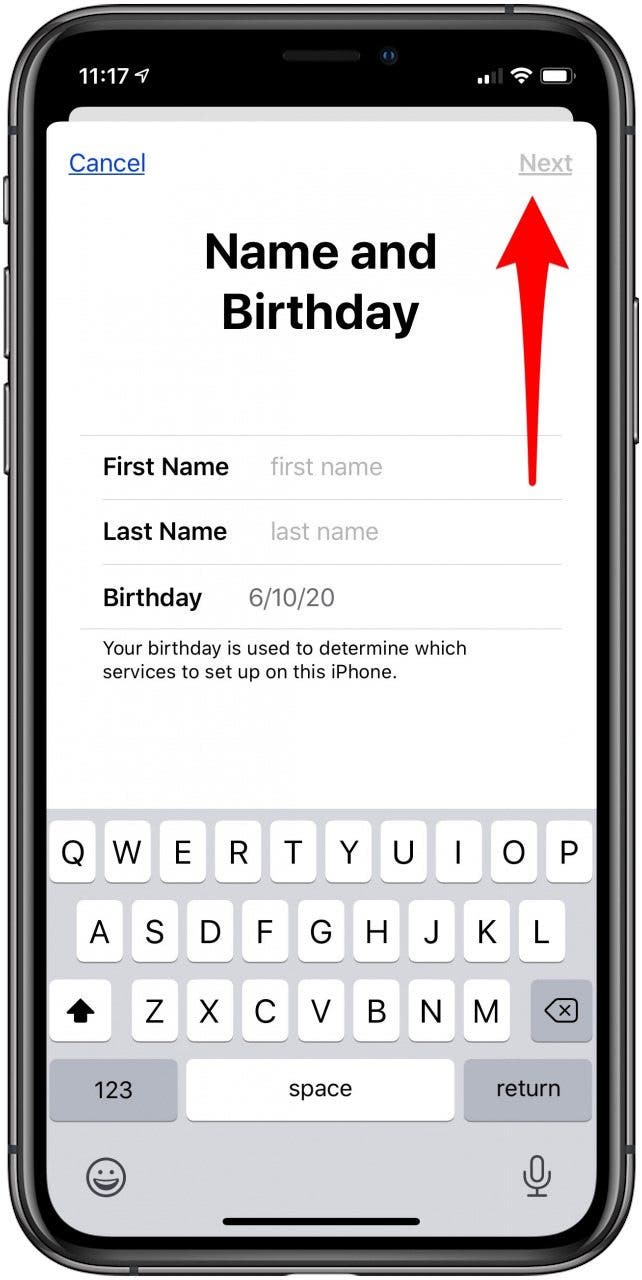 ingrese el nombre y el cumpleaños para hacer una identificación de Apple