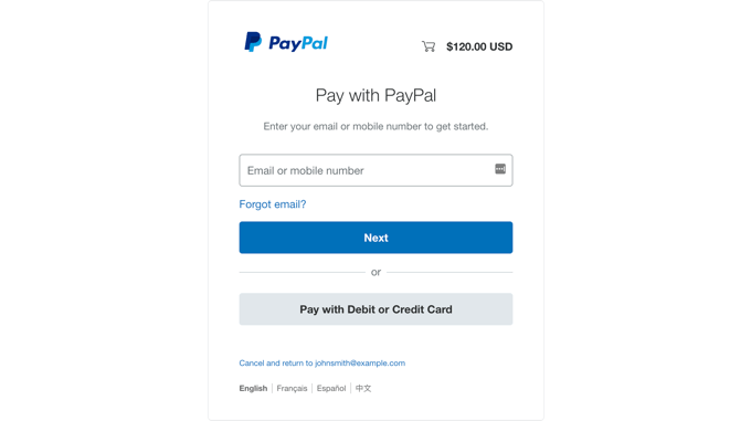 Pagar con la pantalla de PayPal