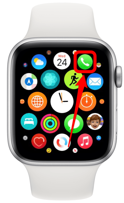 Toque la aplicación de llamadas para hacer una llamada telefónica en Apple Watch.