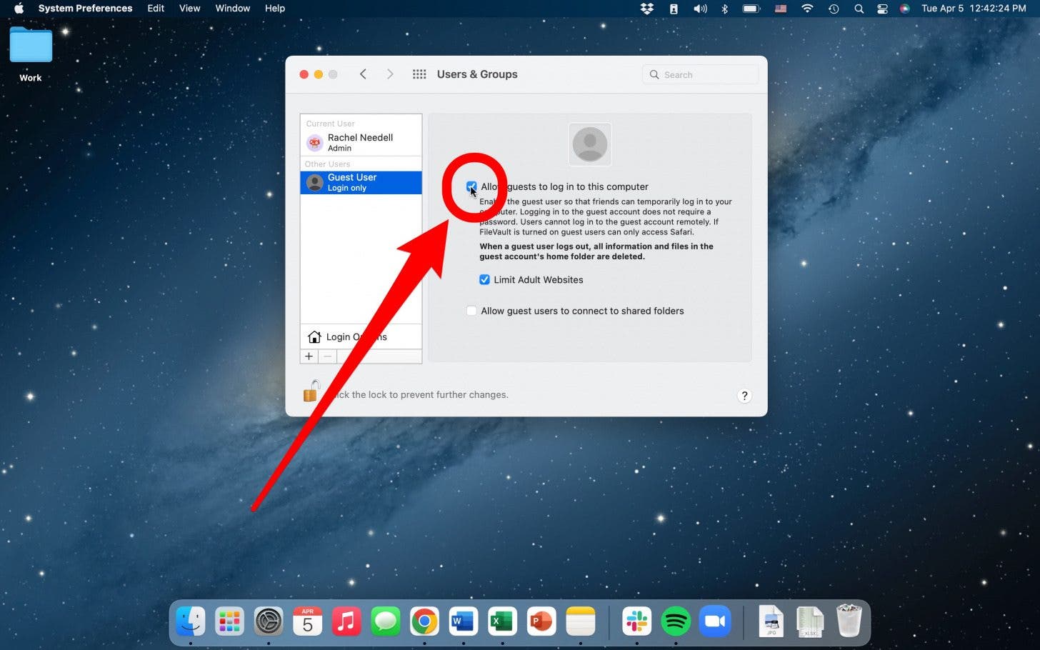 vaya a la configuración para agregar un usuario invitado a mac