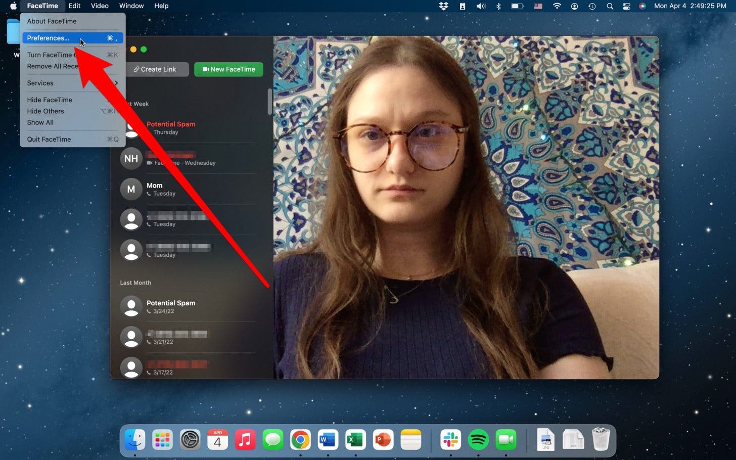 silenciar llamadas en la configuración de facetime en mac