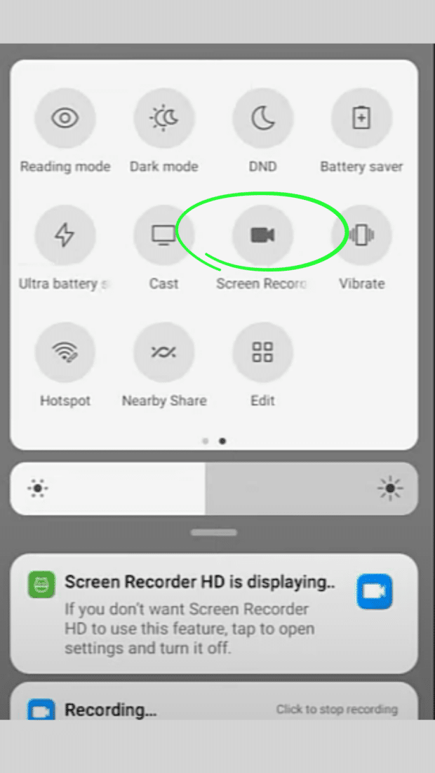 Icono de grabación de pantalla en Android