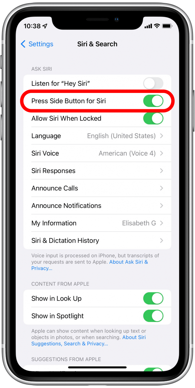 Desactivar Pulsar botón lateral para Siri
