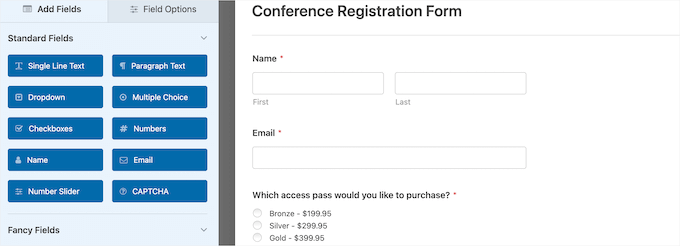 Ejemplo de formulario de registro de WPForms