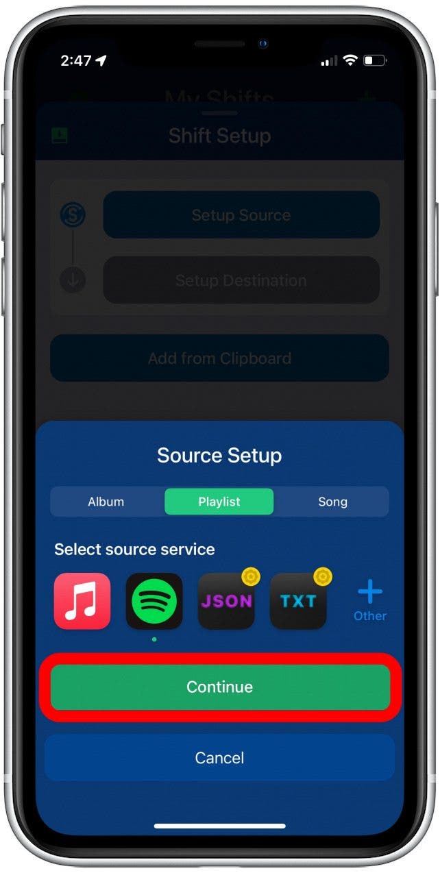 use la aplicación SongShift para migrar la lista de reproducción de spotify a apple music