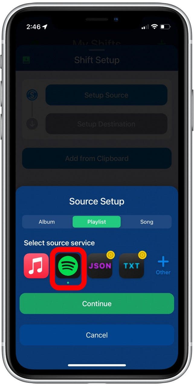 use SongShift para transferir listas de reproducción de Apple Music a Spotify