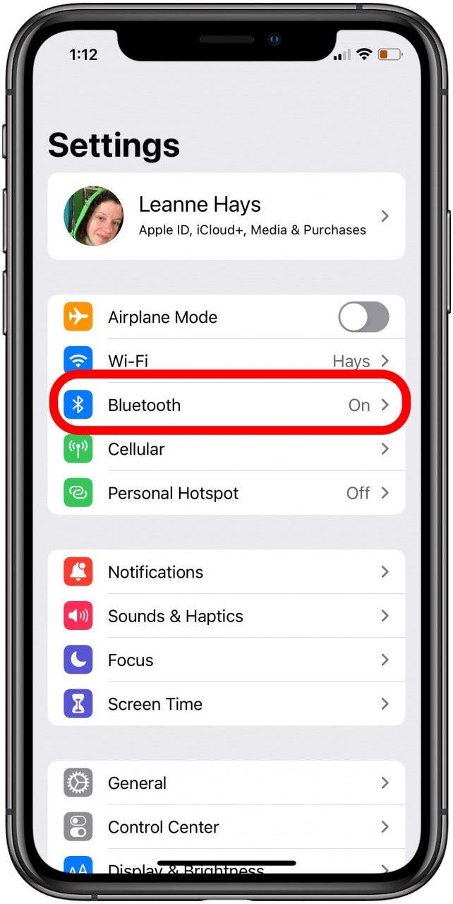 toque bluetooth en la configuración del iphone