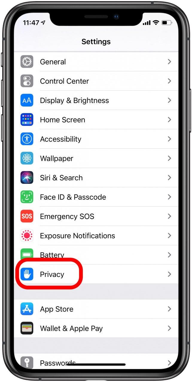 configuración de privacidad del iphone