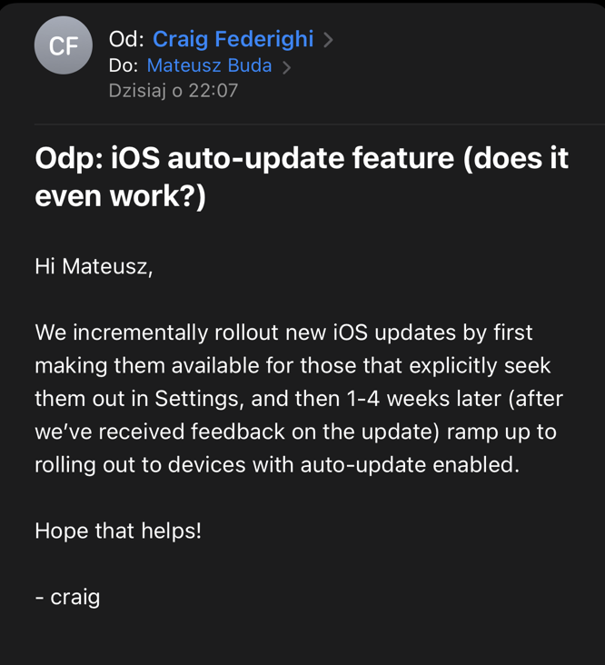 Craig Federighi sobre las actualizaciones automáticas de iOS