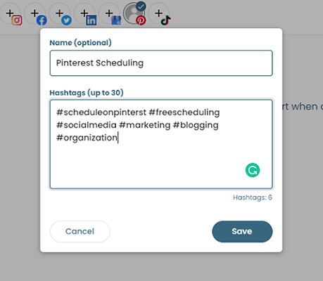 Crear categorías de hashtags