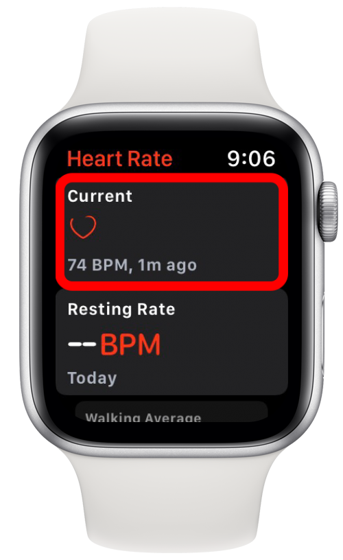 Toca Actual para ver tu frecuencia cardíaca en tiempo real.