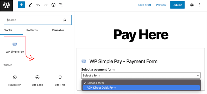 Agregar bloque de pago simple de WP