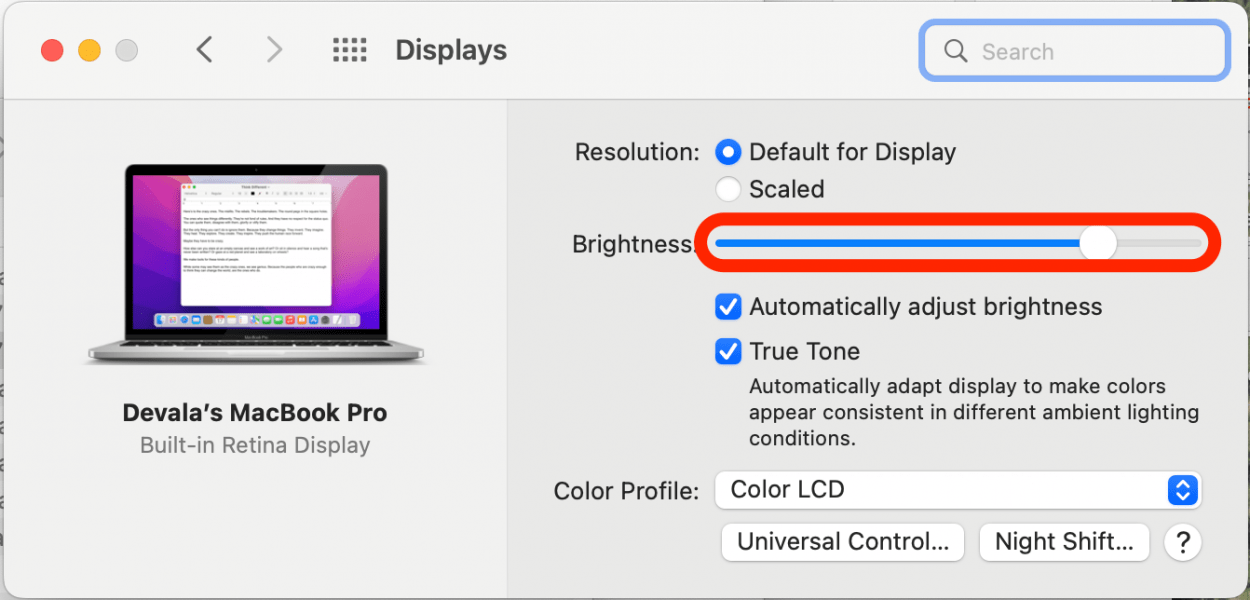 Haga clic en cualquier parte de la barra de brillo para configurar el brillo: la izquierda es más oscura, la derecha es más brillante.