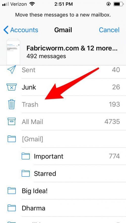 eliminar correo electrónico por lotes en iphone