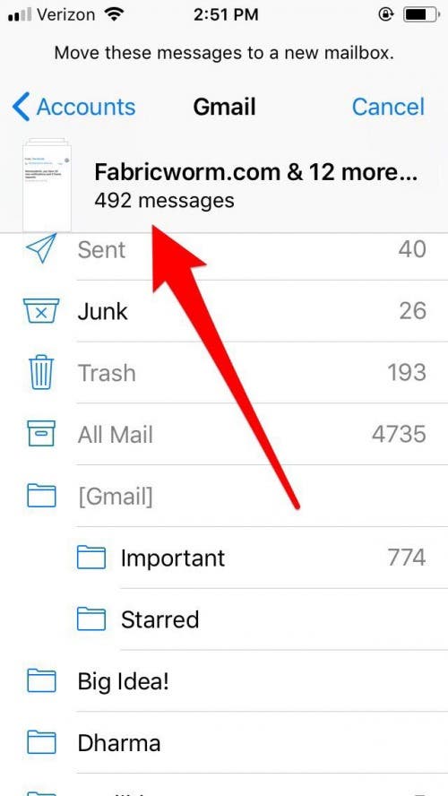 busque y elimine todos los correos electrónicos de un remitente en el iPhone