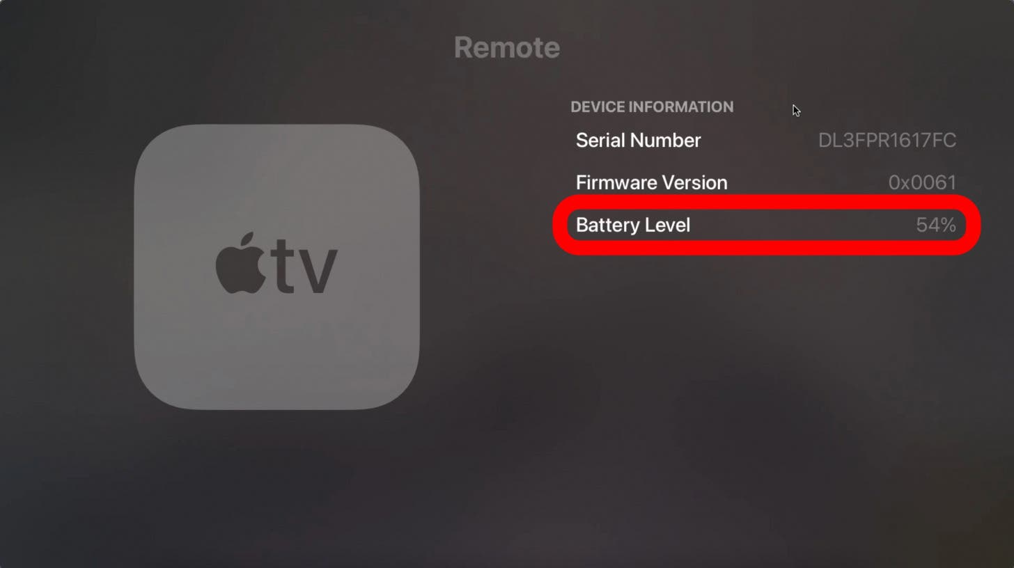 verifique la batería en el control remoto de Apple TV