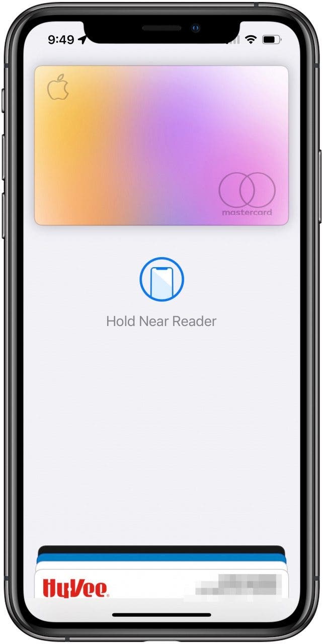 Lectura de pantalla de Apple Pay Hold Near Reader.