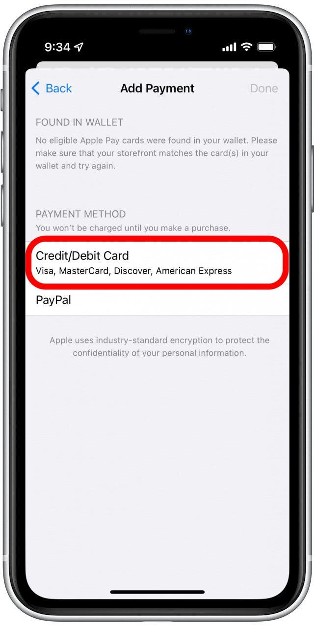 Agregar una nueva tarjeta de crédito/débito