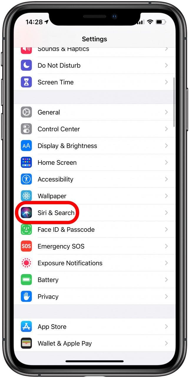 Configuración de búsqueda y Siri en el iPhone