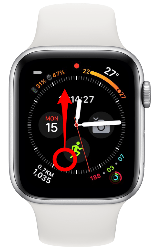 En su Apple Watch, deslice hacia arriba desde la esfera de su reloj para abrir el Centro de control.