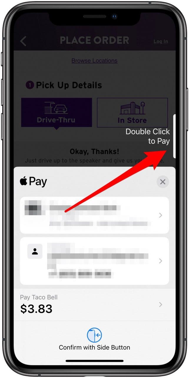 ¿Taco Bell acepta Apple Pay? Toca dos veces el botón lateral.