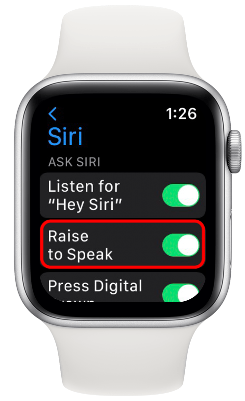 alternar en levantar para hablar en Apple Watch