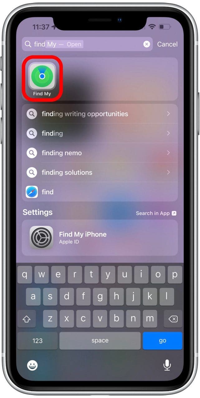 En su iPhone, abra la aplicación FindMy.