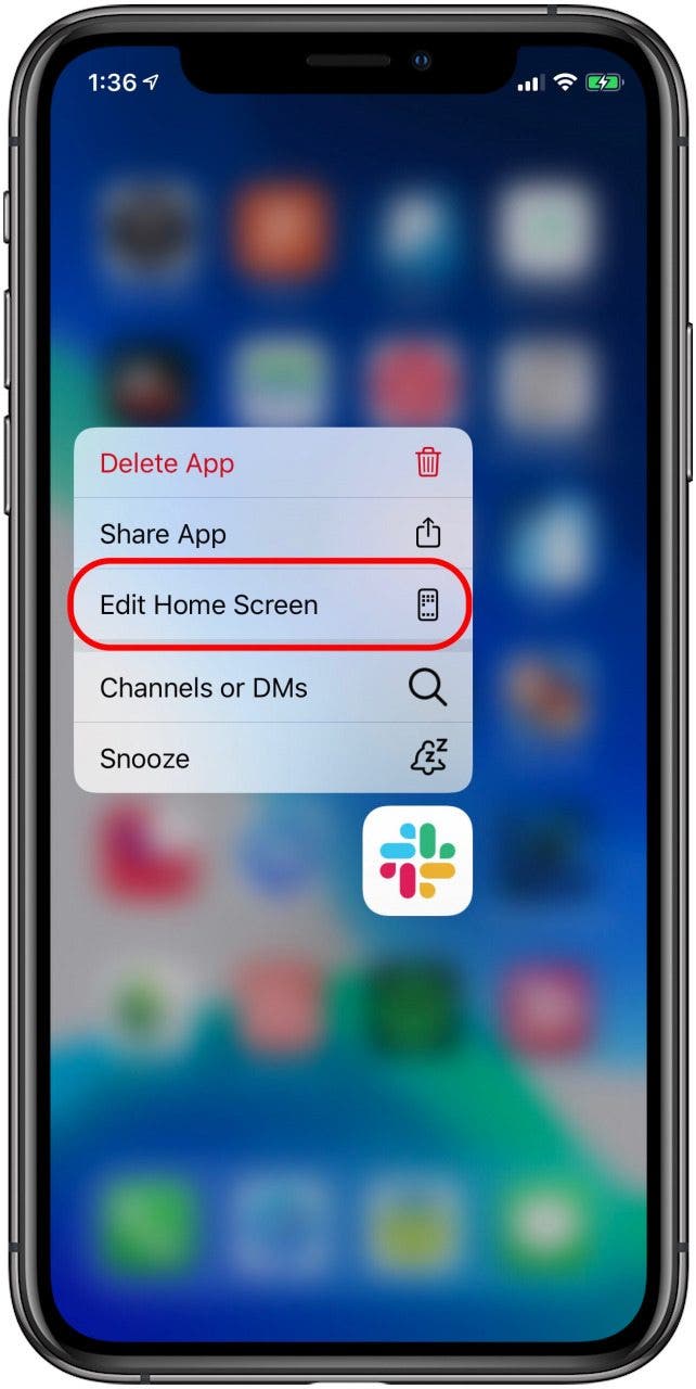 editar opción de pantalla de inicio en iphone