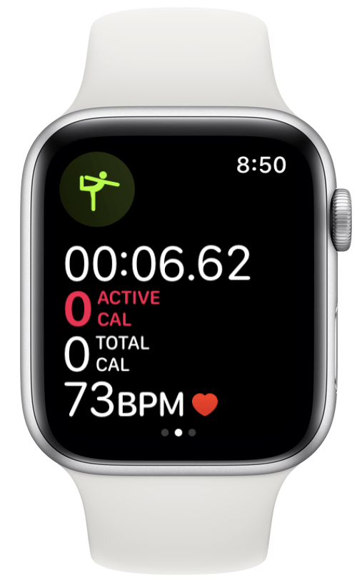 En esta pantalla puede ver cuánto tiempo ha estado haciendo ejercicio, las calorías y la frecuencia cardíaca.