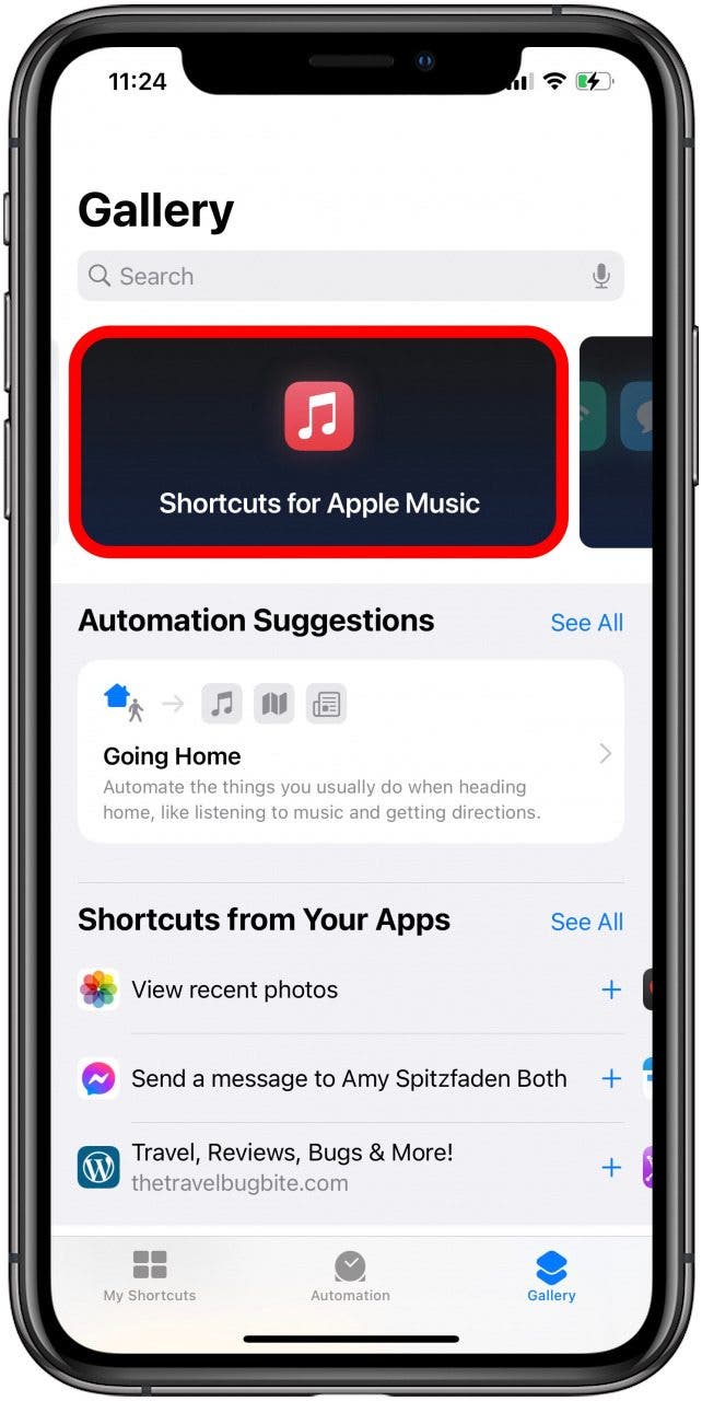Toca Accesos directos para Apple Music.