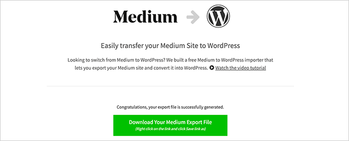 Descargue su archivo de importación compatible con WordPress