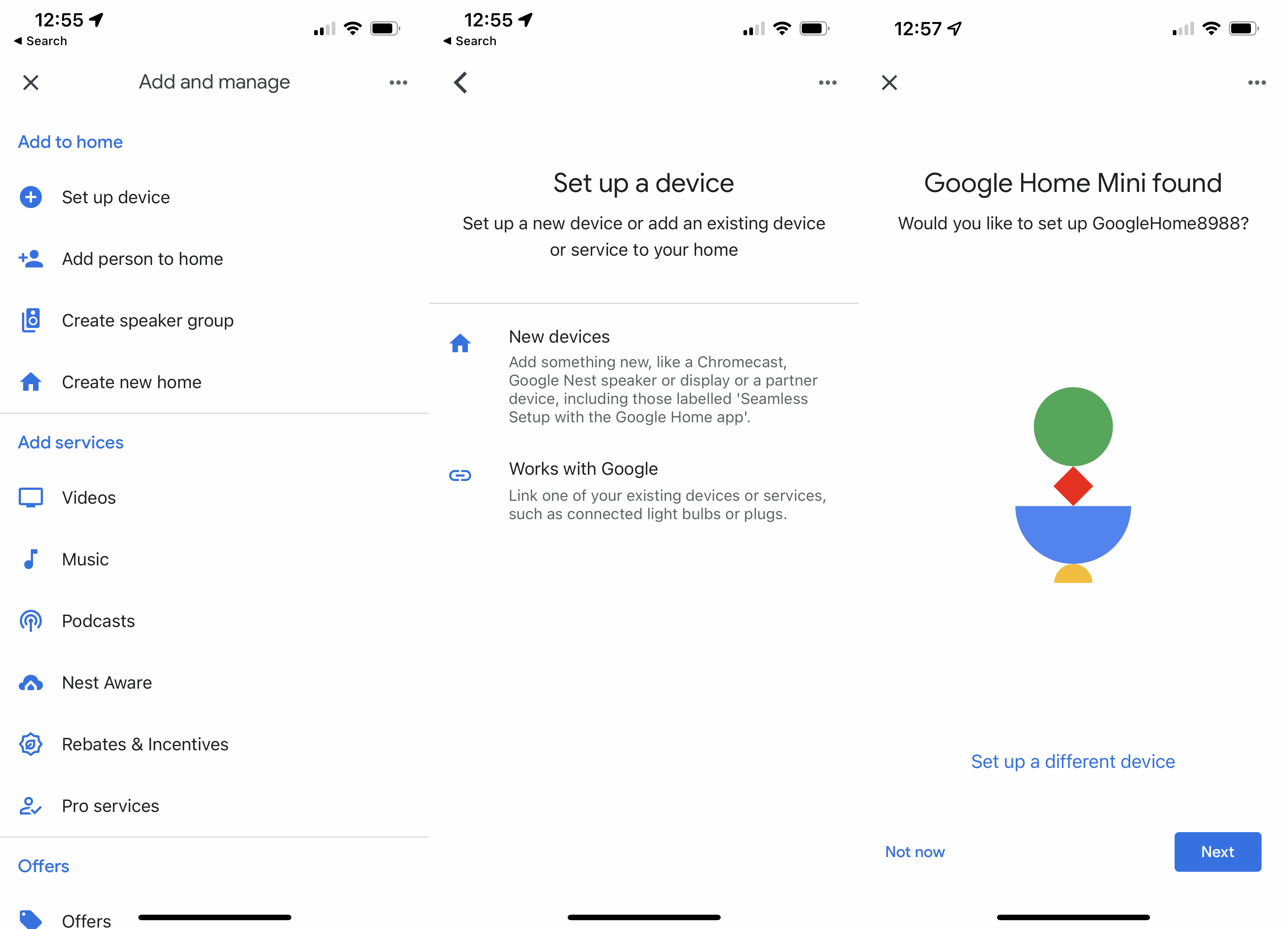 La aplicación Google Home encuentra el altavoz Google Home Mini