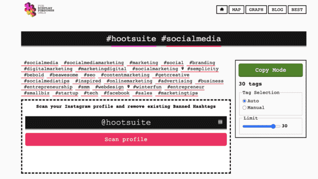 sugerencias de hashtag usando #hootsuite y #socialmedia