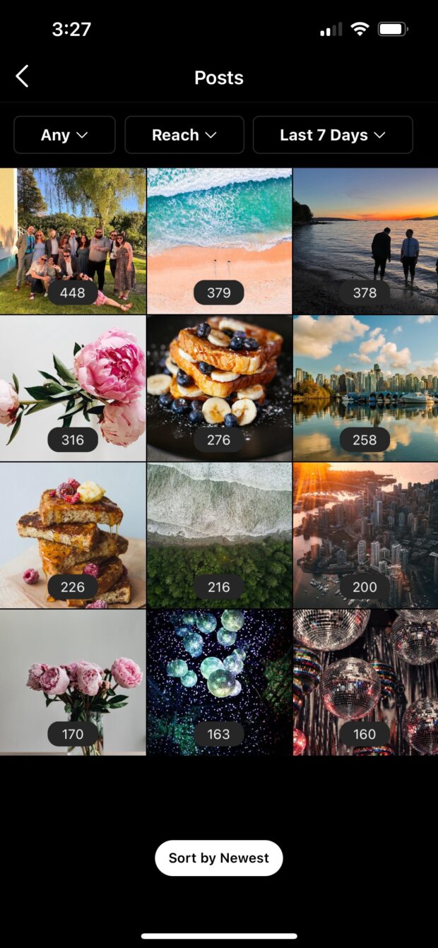 Análisis de publicaciones de Instagram en la aplicación