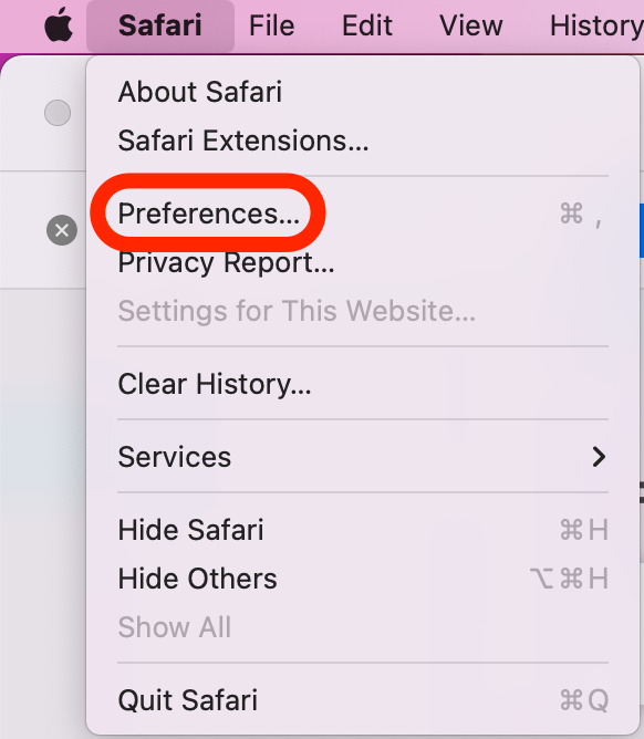 Una vez que la extensión esté instalada, vaya al menú desplegable de Safari y haga clic en Preferencias...