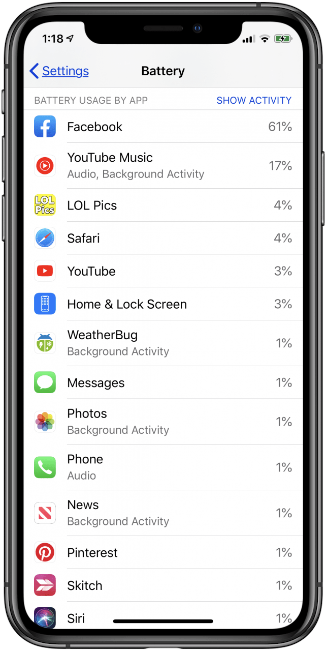 descarga de batería del iphone por aplicación