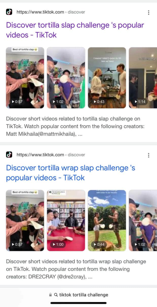 Cómo buscar en TikTok sin una cuenta Tortilla Wrap Challenge Resultados de Google