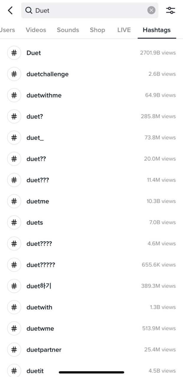 Resultados de búsqueda de TikTok para duetos hashtags