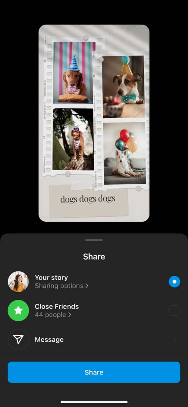 crea una nueva historia de Instagram y selecciona una imagen de collage