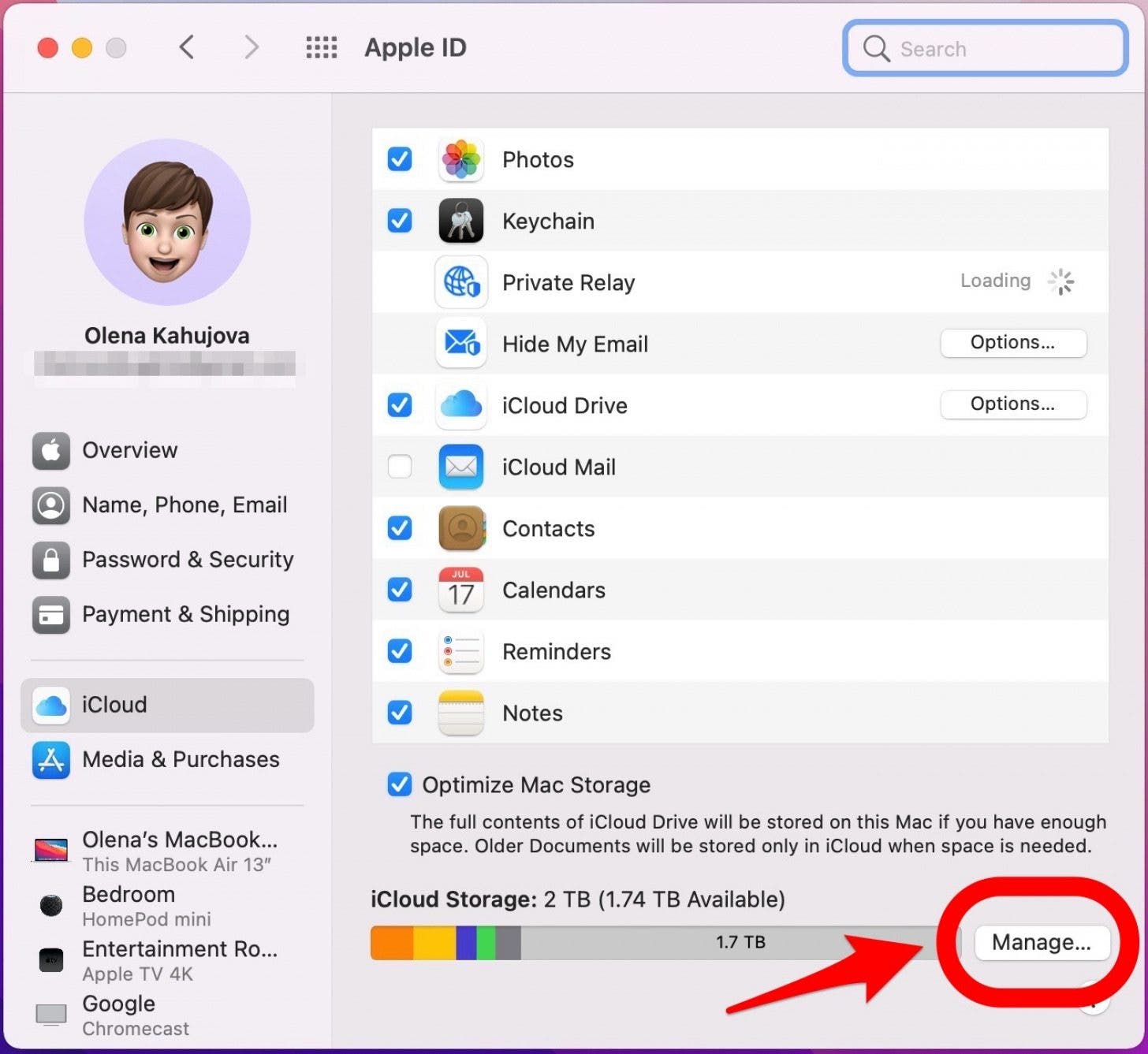 Haga clic en Administrar: cómo hacer una copia de seguridad de la computadora en iCloud