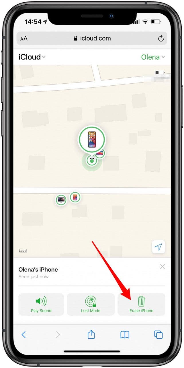 Haga clic en borrar iPhone para borrar el iPhone de forma remota